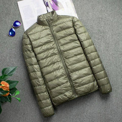Autumn Winter Men's Ultralight Thin Down Jacket 90% White Duck Down Hooded Jackets Warm Coat Parka Men Portable Outwear 0 ArmyGreen stand / M MIER