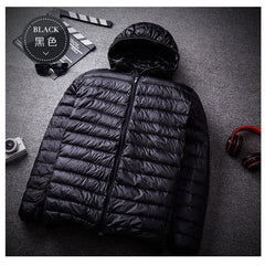 Autumn Winter Men's Ultralight Thin Down Jacket 90% White Duck Down Hooded Jackets Warm Coat Parka Men Portable Outwear 0 black hooded / M MIER