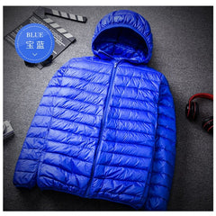 Autumn Winter Men's Ultralight Thin Down Jacket 90% White Duck Down Hooded Jackets Warm Coat Parka Men Portable Outwear 0 blue hooded / M MIER