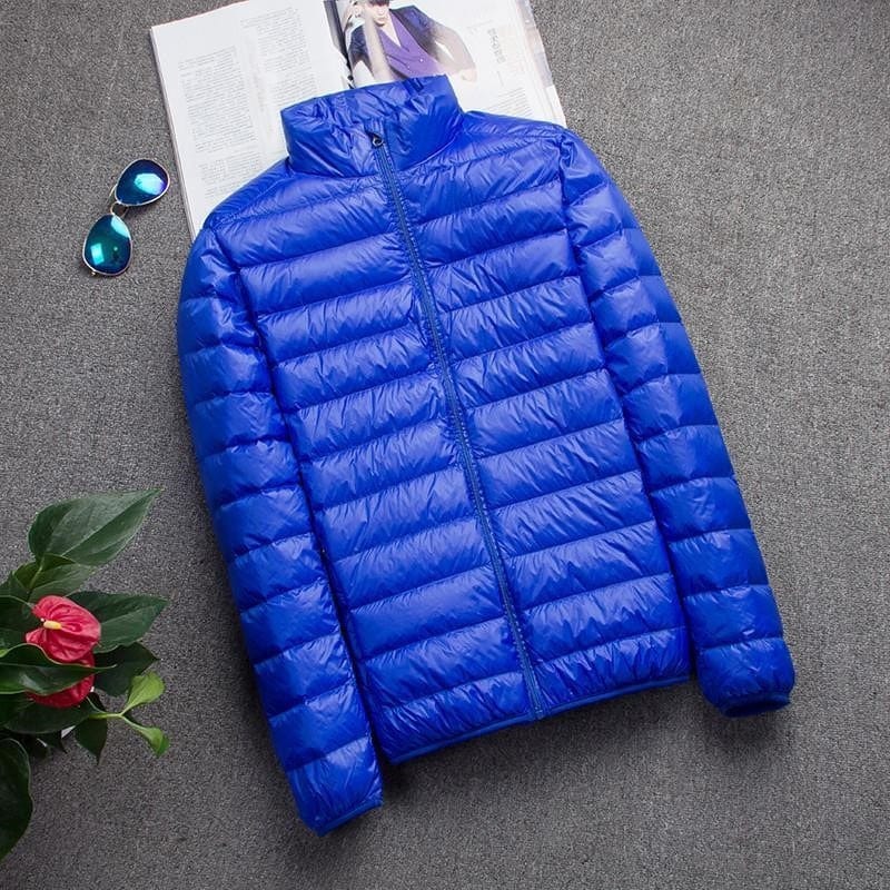 Autumn Winter Men's Ultralight Thin Down Jacket 90% White Duck Down Hooded Jackets Warm Coat Parka Men Portable Outwear 0 blue stand / M MIER