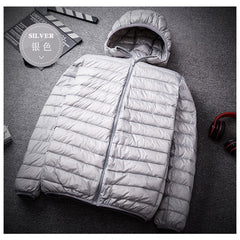 Autumn Winter Men's Ultralight Thin Down Jacket 90% White Duck Down Hooded Jackets Warm Coat Parka Men Portable Outwear 0 grey hooded / M MIER