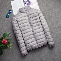 Autumn Winter Men's Ultralight Thin Down Jacket 90% White Duck Down Hooded Jackets Warm Coat Parka Men Portable Outwear 0 grey stand / M MIER