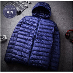 Autumn Winter Men's Ultralight Thin Down Jacket 90% White Duck Down Hooded Jackets Warm Coat Parka Men Portable Outwear 0 navy blue hooded / M MIER