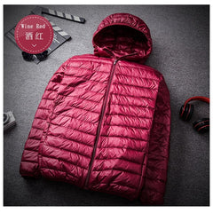 Autumn Winter Men's Ultralight Thin Down Jacket 90% White Duck Down Hooded Jackets Warm Coat Parka Men Portable Outwear 0 Red wine hooded / M MIER
