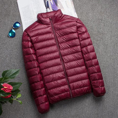 Autumn Winter Men's Ultralight Thin Down Jacket 90% White Duck Down Hooded Jackets Warm Coat Parka Men Portable Outwear 0 Red wine stand / M MIER