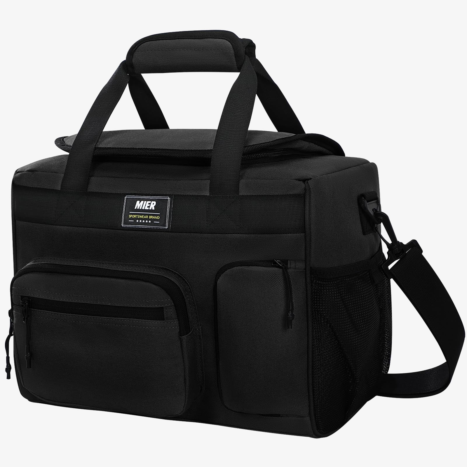 Insulated Soft Cooler Lunch Bag for Men Women, 30 Can, Black No Top Lid