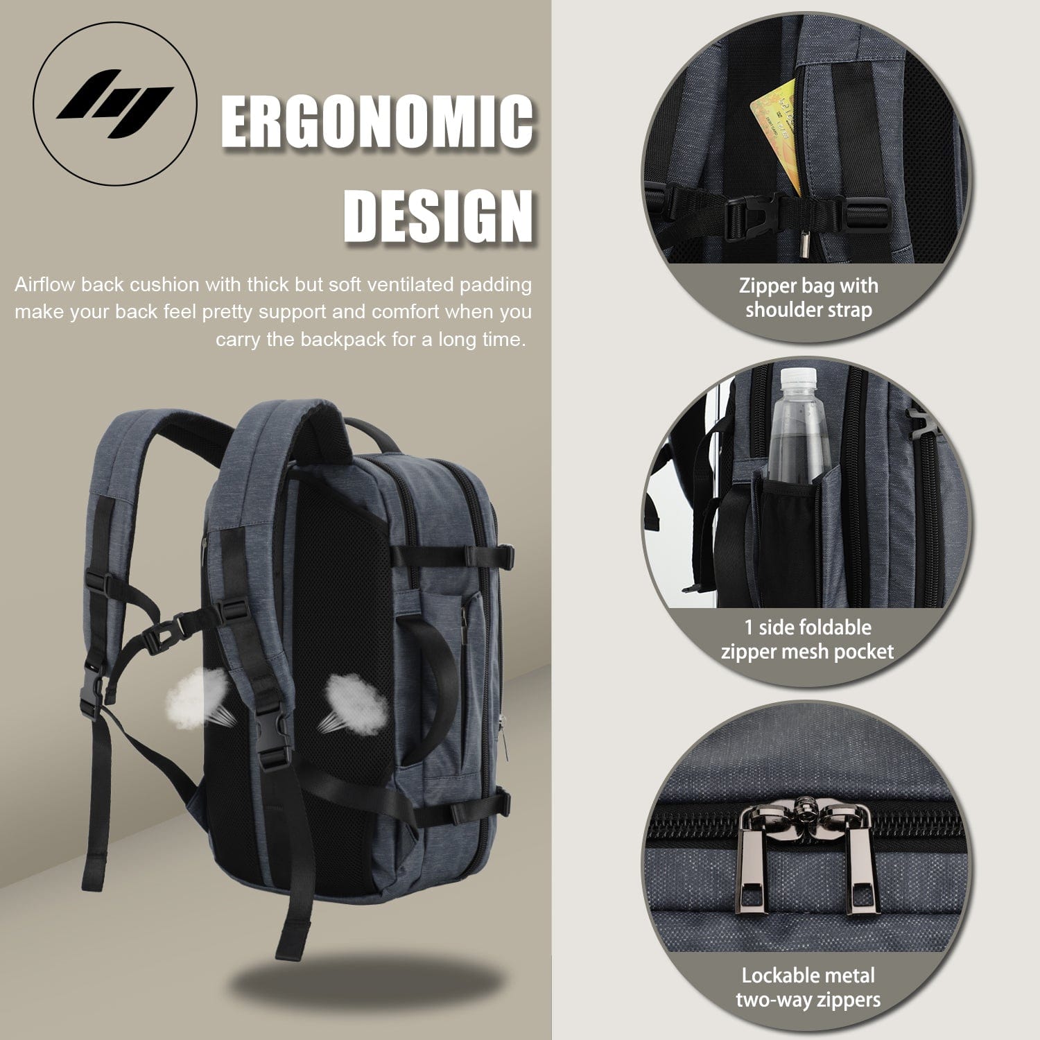 Carry On Daypack with USB Charging Port Backpack Bag Dimgray Mier Sports