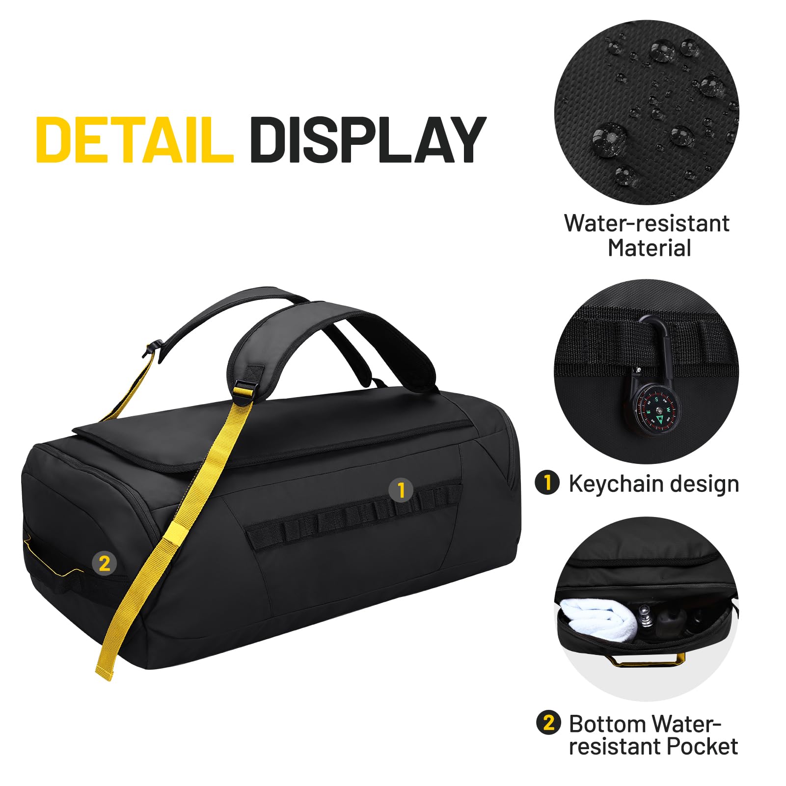 Foldable Travel Duffle Backpack with Shoes Compartment, 60L Backpack Duffel MIER