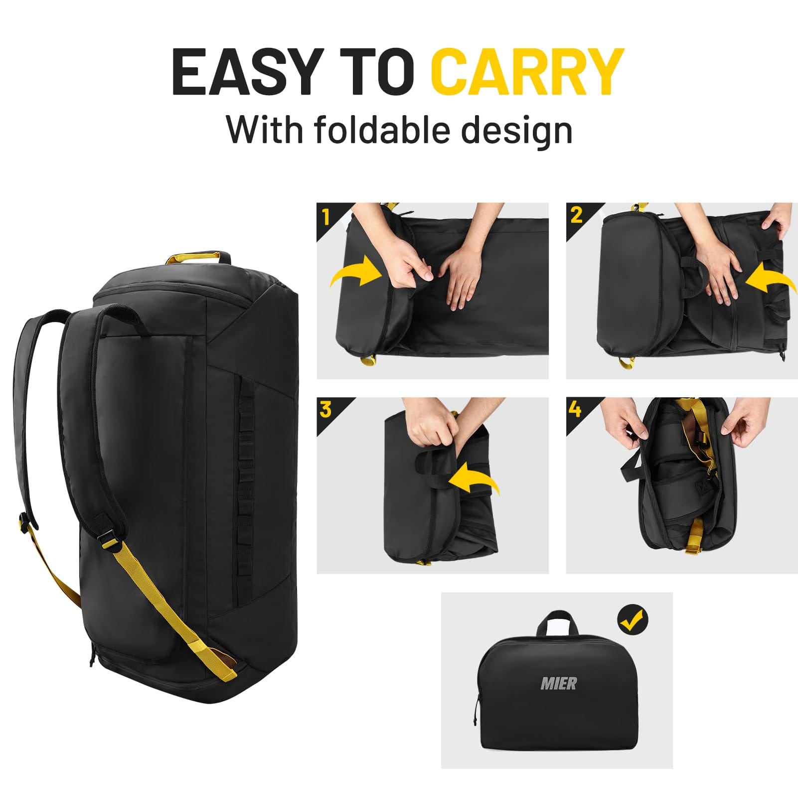 Foldable Travel Duffle Backpack with Shoes Compartment, 60L Backpack Duffel MIER