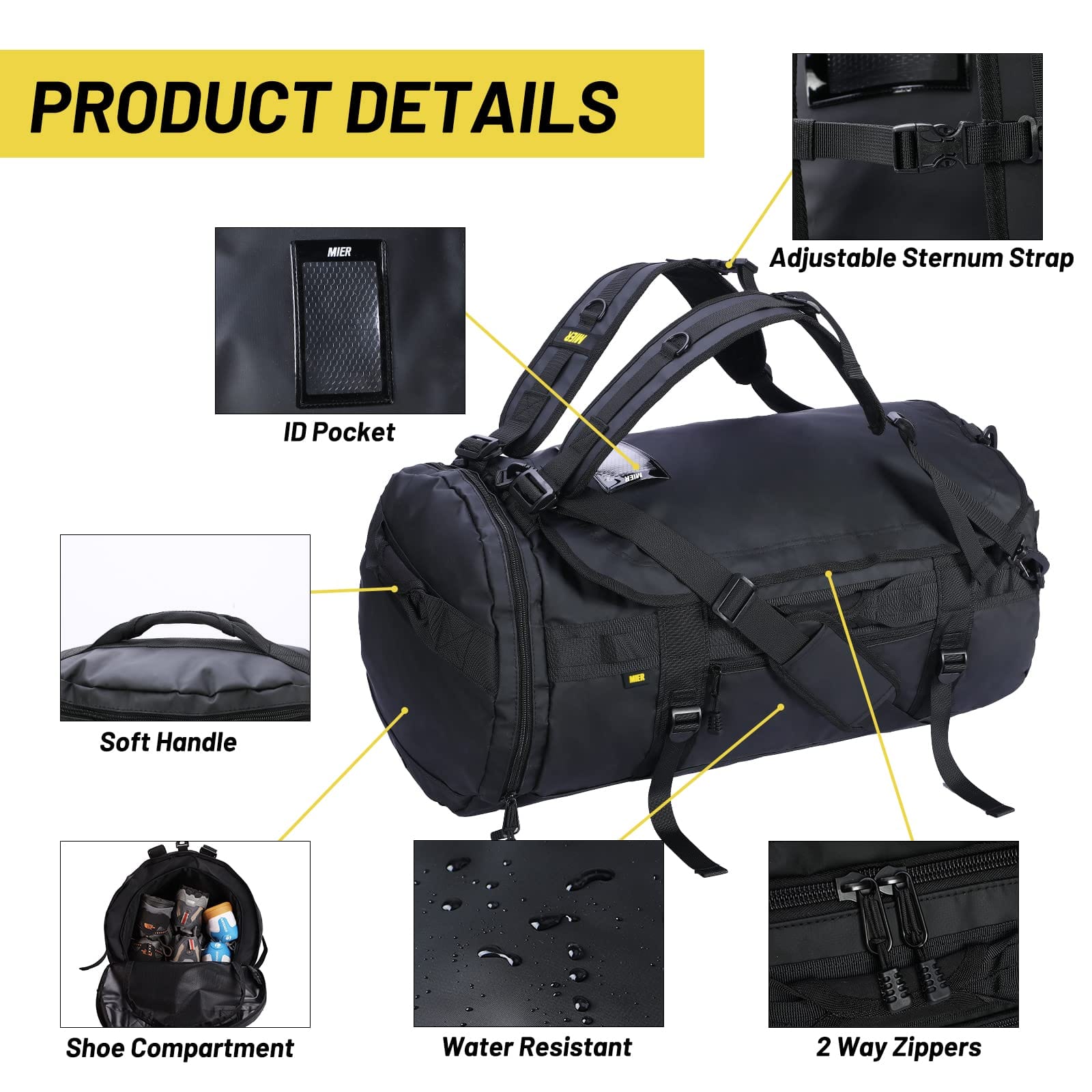 Waterproof Sports Fitness Bag Adjustable Gym Yoga Bag Big Travel