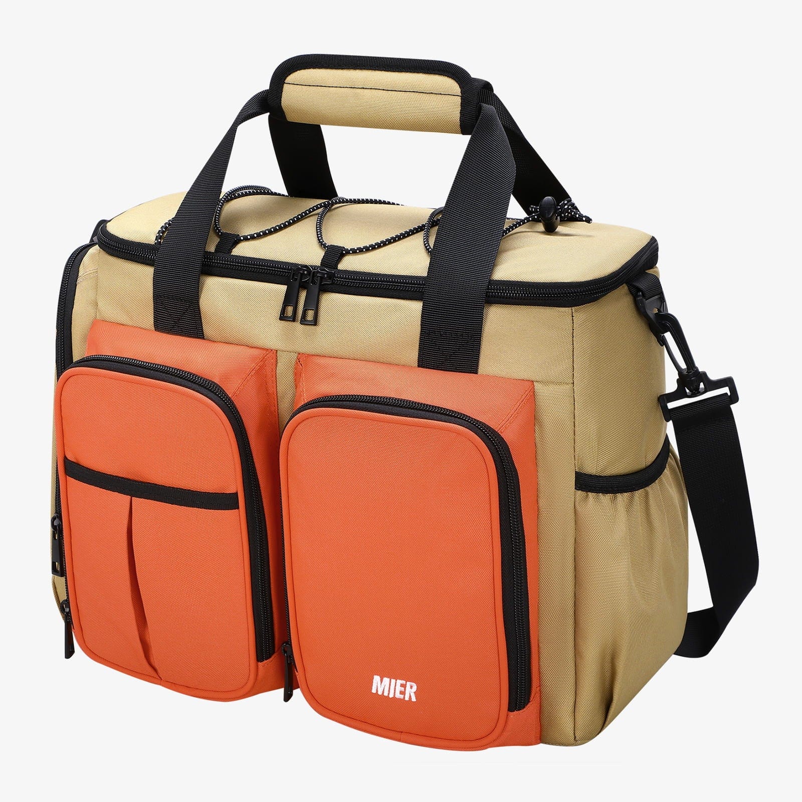 Mier Large Insulated Leakproof Lunch Cooler Bag with Multiple Pockets, Khaki Orange
