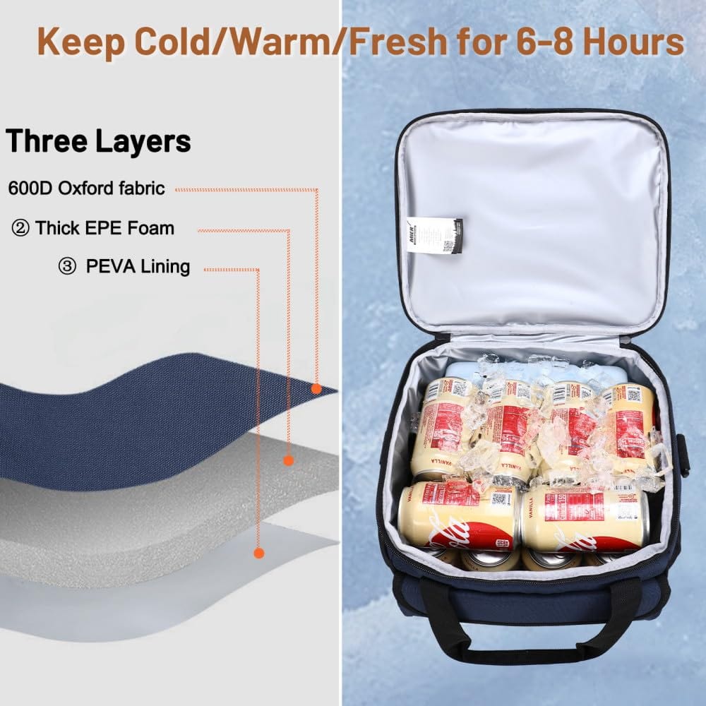 8L Insulated Lunch Box Tote Men Women Travel Hot Cold Food Cooler