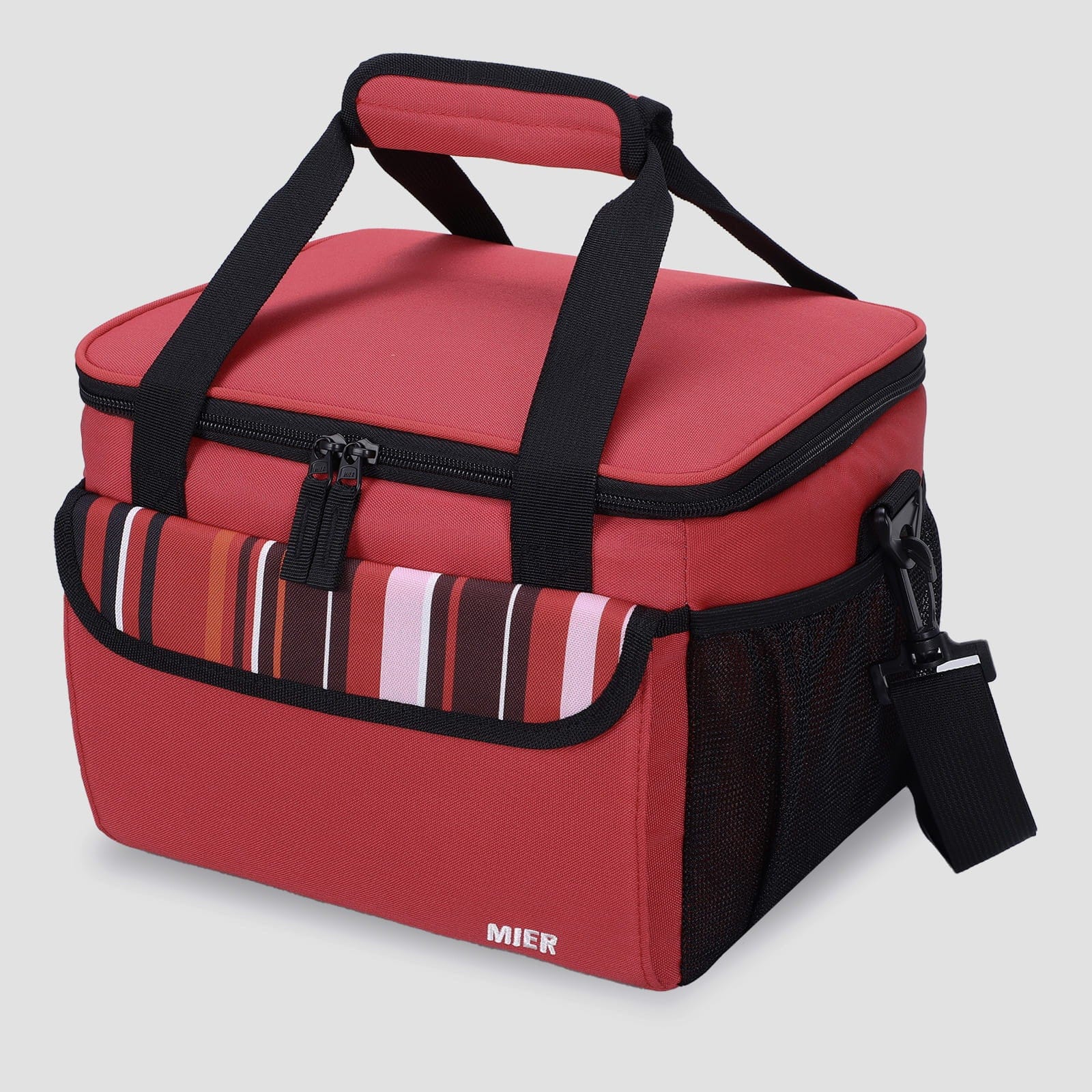 MIER Large Lunch Box for Men Insulated Lunch Bags, Red Stripes