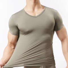 Men&#39;s Sheer Undershirts/Man Ice Silk Mesh See through Basics Shirts/Gay Sexy Fitness Bodybuilding Underwear 0 Army green / S MIER