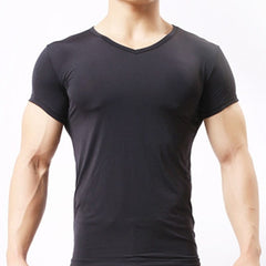Men&#39;s Sheer Undershirts/Man Ice Silk Mesh See through Basics Shirts/Gay Sexy Fitness Bodybuilding Underwear 0 black / S MIER