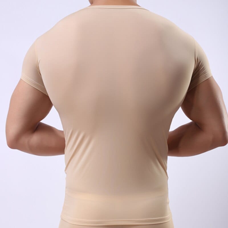 Men&#39;s Sheer Undershirts/Man Ice Silk Mesh See through Basics Shirts/Gay Sexy Fitness Bodybuilding Underwear 0 MIER