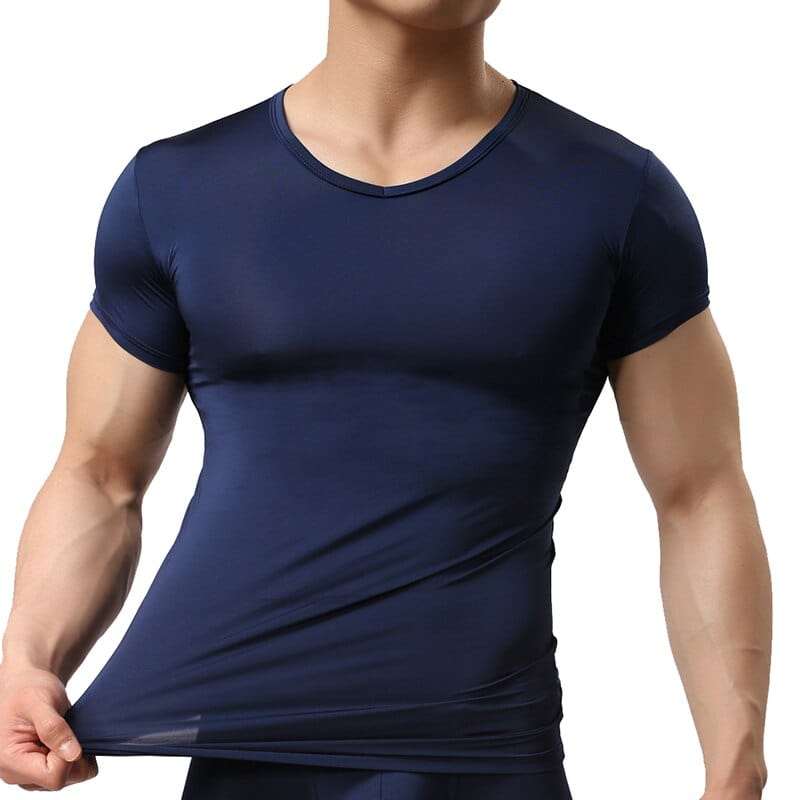Men&#39;s Sheer Undershirts/Man Ice Silk Mesh See through Basics Shirts/Gay Sexy Fitness Bodybuilding Underwear 0 MIER