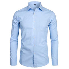 Men&#39;s Sky Blue Slim Fit Dress Shirts Slim Fit Long Sleeve Brand Shirt Men Cotton Top Quality Business Formal Shirt with Pocket 0 MIER