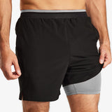 Men's 2 in 1 Running Shorts with Liner 5" Quick Dry Athletic Shorts Men's Shorts Black Grey / S MIER