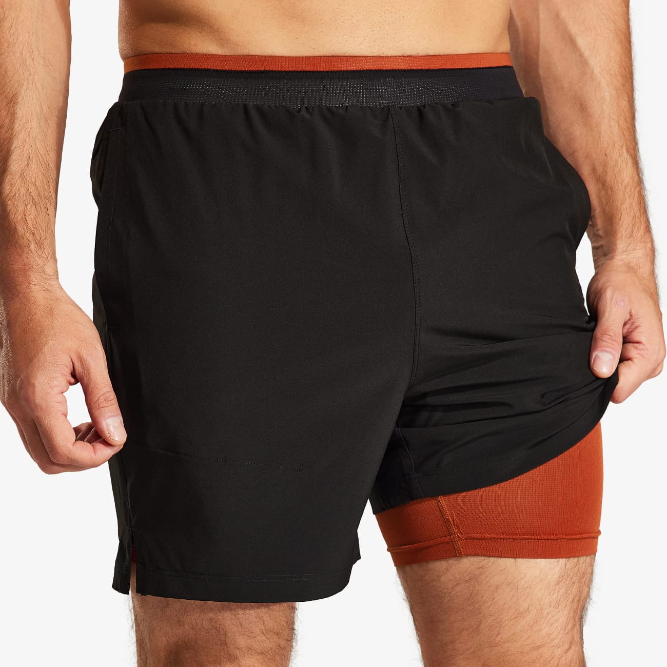 Men's 2 in 1 Running Shorts with Liner 5 Quick Dry Athletic Shorts - Black  Orange / S