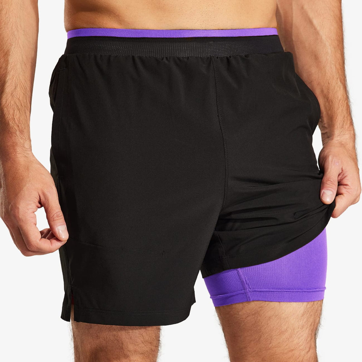 Short de Compression 2 en 1 pour Homme - Marque - Noir - Running