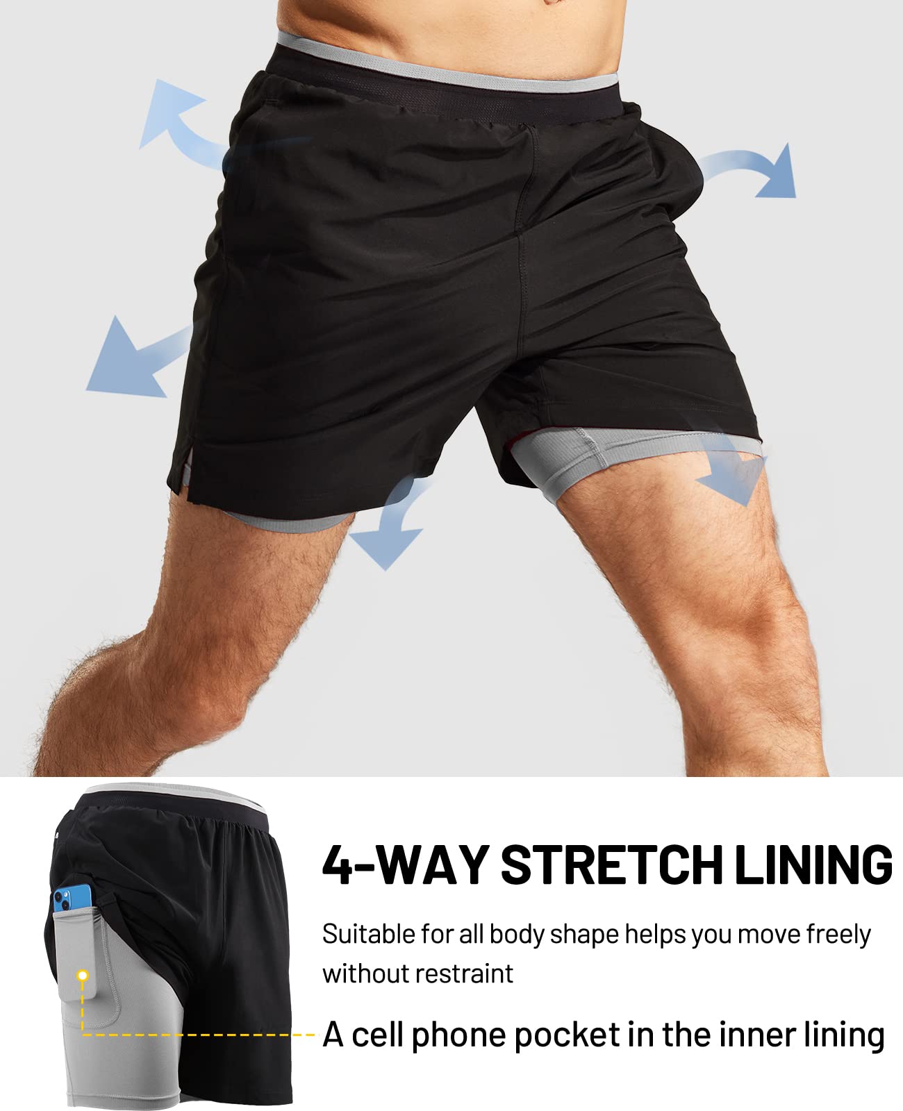 Men's 2 in 1 Running Shorts with Liner 5" Quick Dry Athletic Shorts Men's Shorts MIER