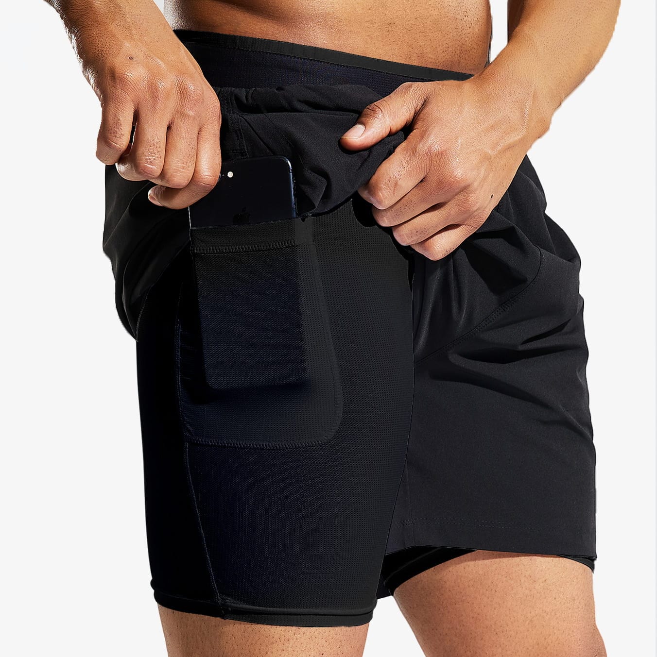 Men's 2 in 1 Running Shorts with Liner 5 Quick Dry Athletic Shorts - Black  Black / S