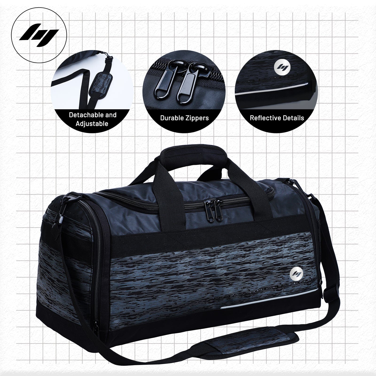 Men's 20 Inch Gym Bag Duffel Bag with Shoe Compartment Gym Duffel Bag 40L / Black Mier Sports