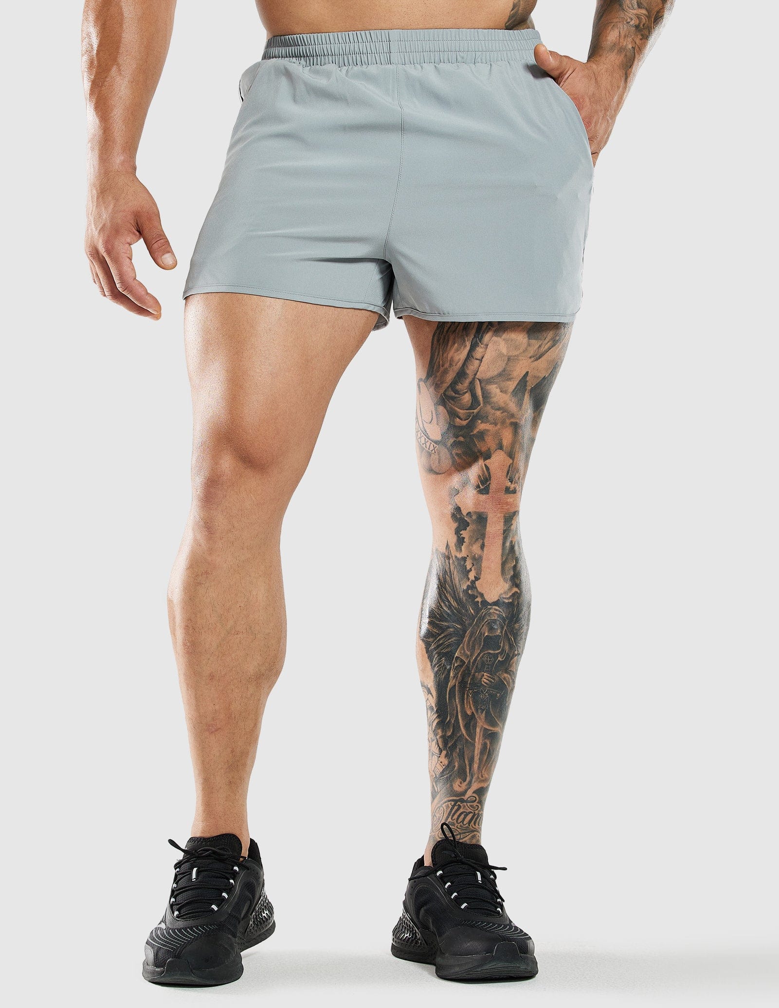 Men's 3 Inches Quick Dry Running Shorts with Liner Zip Pockets Men's Shorts Light Gray / S MIER