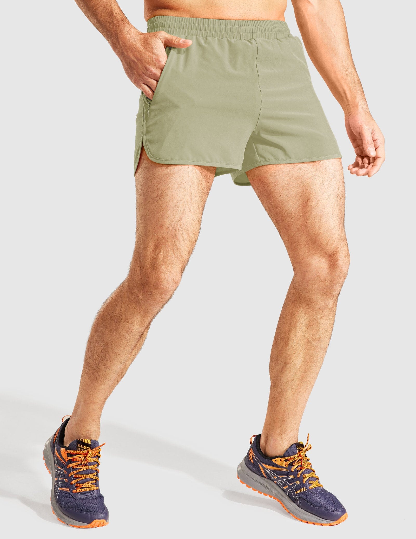 Men's 3 Inches Quick Dry Running Shorts with Liner Zip Pockets Men's Shorts Light Green / S MIER