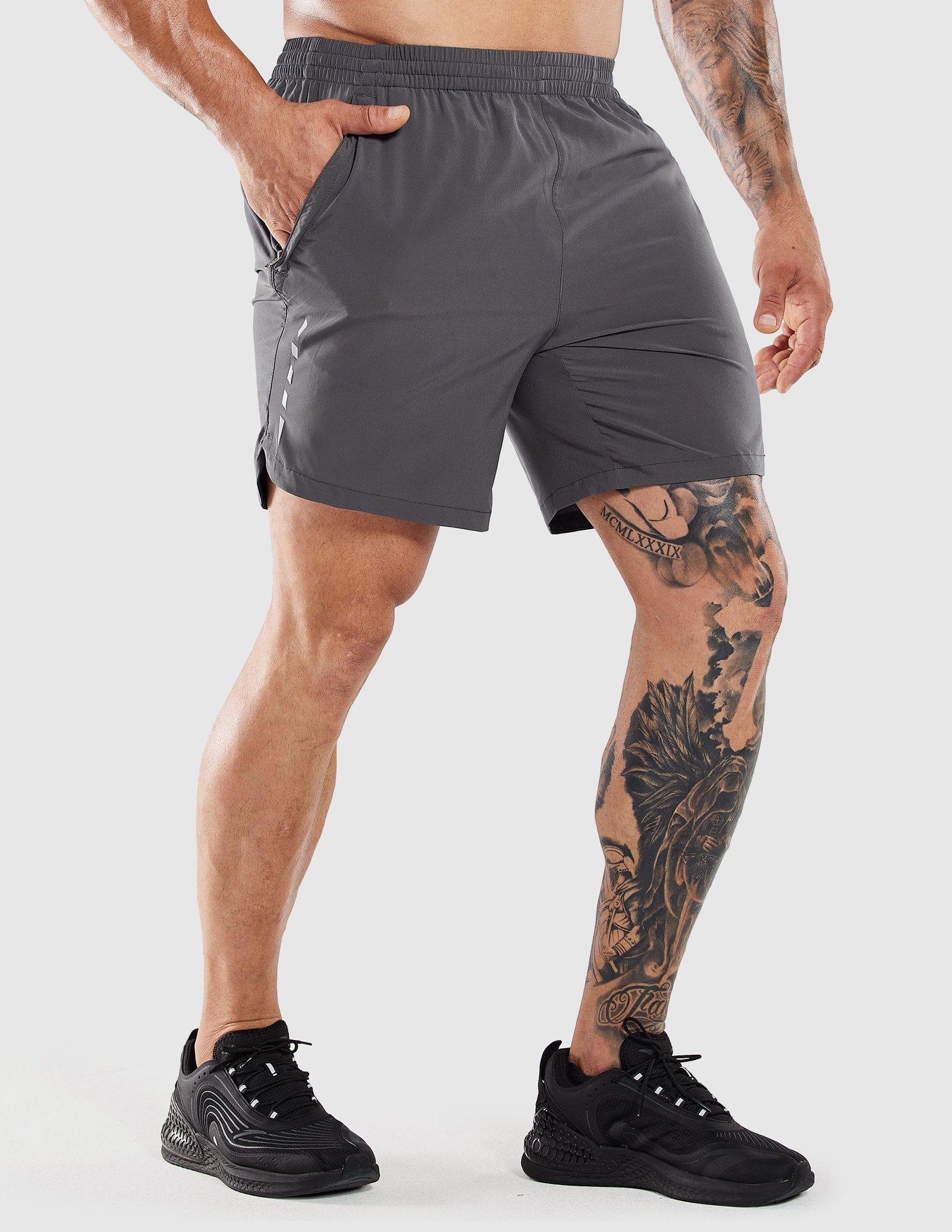 MIER Men's 7 Inch Quick Dry Running Shorts with Zipper Pockets Men's Shorts Dark Grey / XS