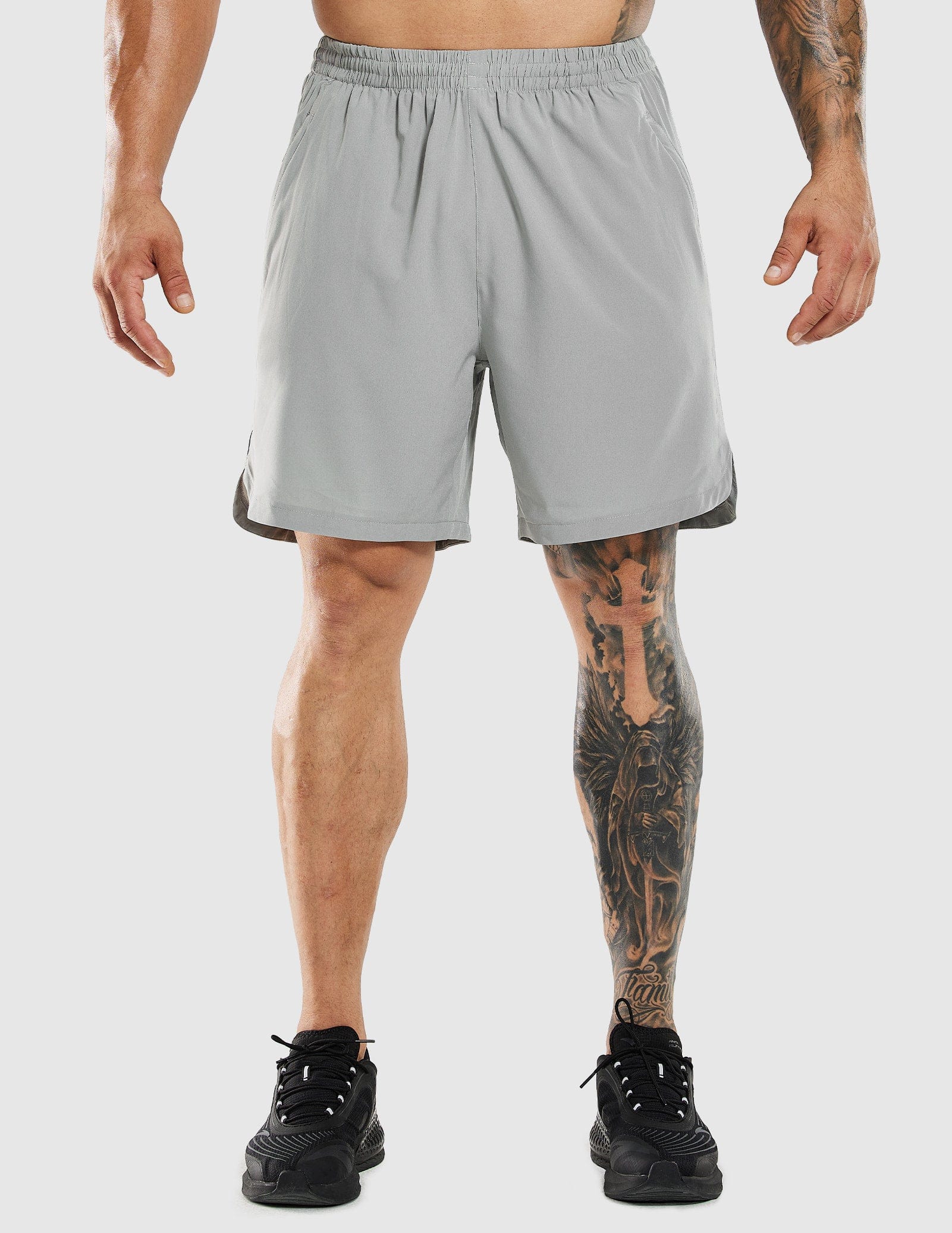 MIER Men's 7 Inch Quick Dry Running Shorts with Zipper Pockets Men's Shorts Light Grey / XS