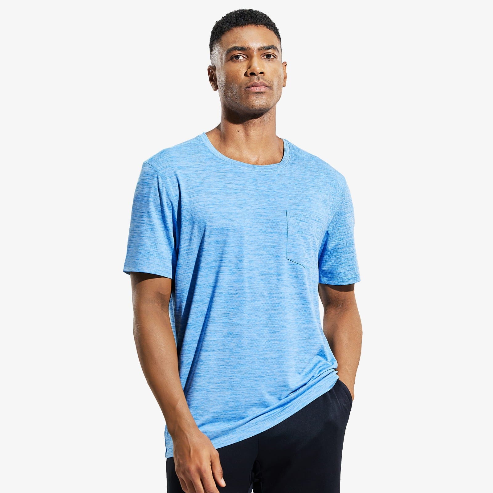 Men's Dry Fit Athletic T-Shirt with Pocket Men Shirts Heather Maya Blue / S MIER