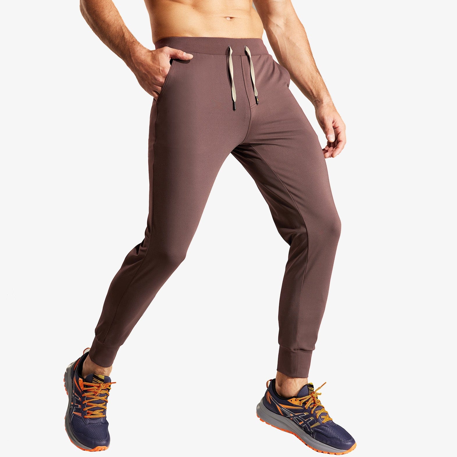 Men's Jogger Sweatpants Slim Fit Nylon Stretch Athletic Pants - Rosy Brown  / S