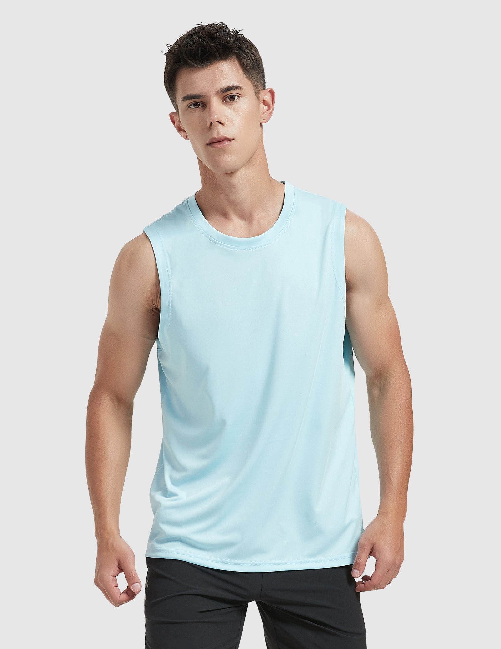 MIER Men’s Lightweight Running Tank Top Breathable and Moisture Wicking Men's Tank Top Light Blue / S