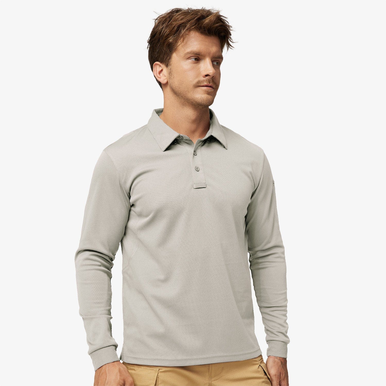 Men's Outdoor Tactical Long Sleeve Polo Shirts Quick Dry - Khaki / S