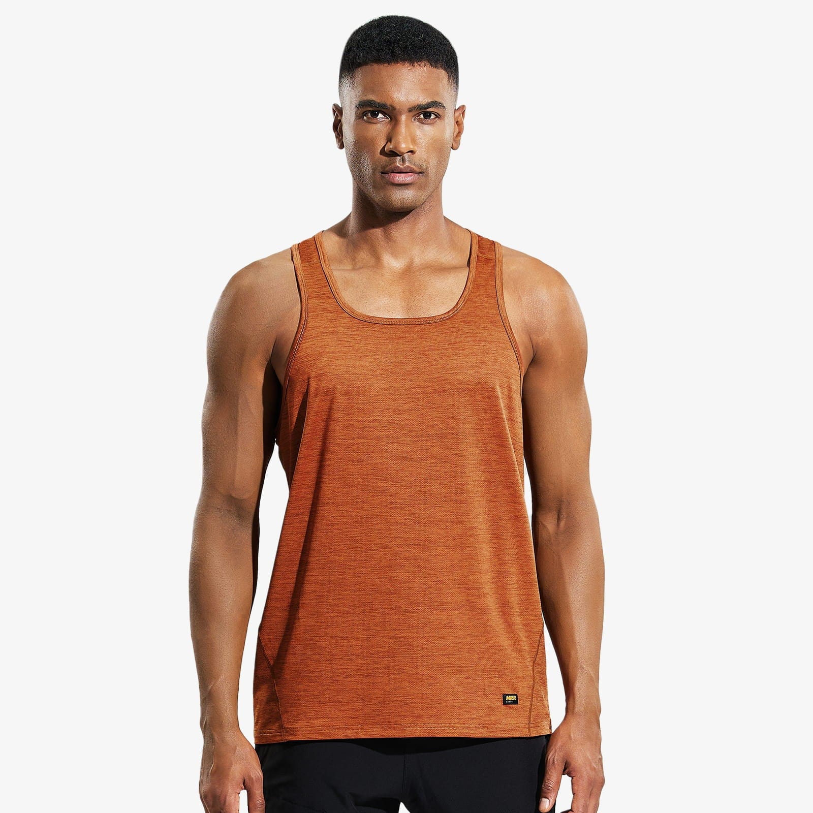 Men's Sleeveless Workout Shirts Quick Dry Athletic Tanks - Heather Brown / S