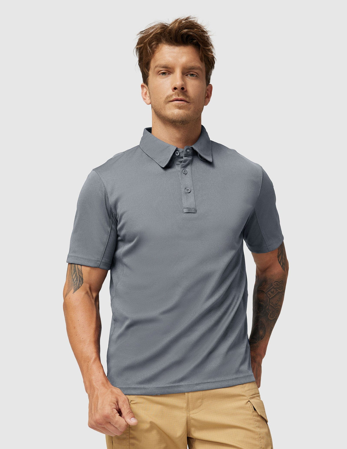MIER Men's Tactical Polo Shirts Outdoor Collared Shirt Men Polo Light Grey / S