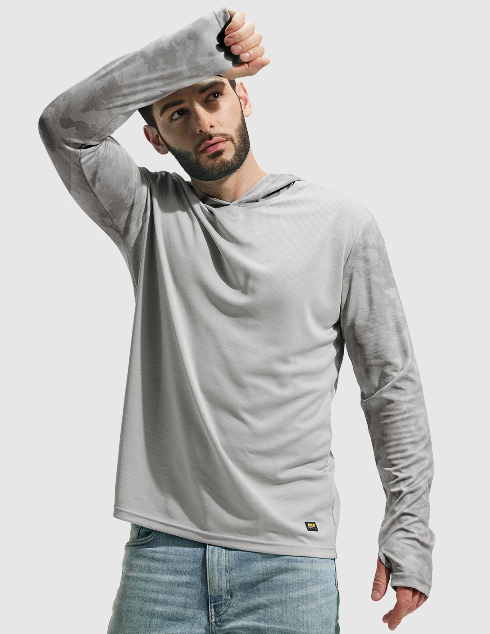 MIER Men's Camouflage-Sleeve Long-Sleeve Performance Hoodie Men's T-Shirts