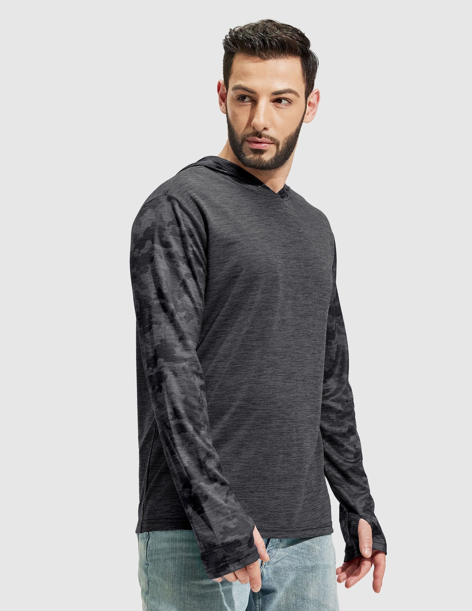 MIER Men's Camouflage-Sleeve Long-Sleeve Performance Hoodie Men's T-Shirts