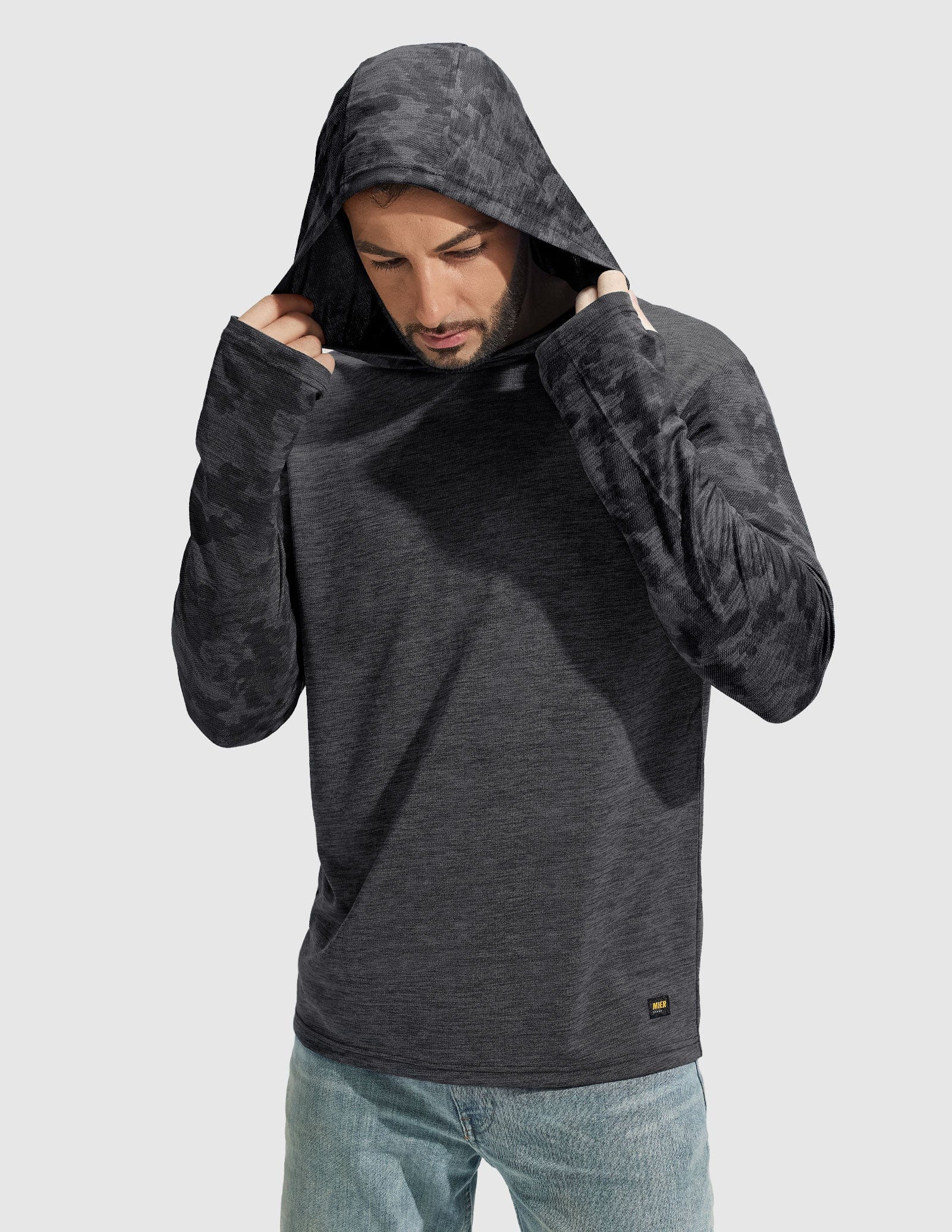 MIER Men's Camouflage-Sleeve Long-Sleeve Performance Hoodie Men's T-Shirts