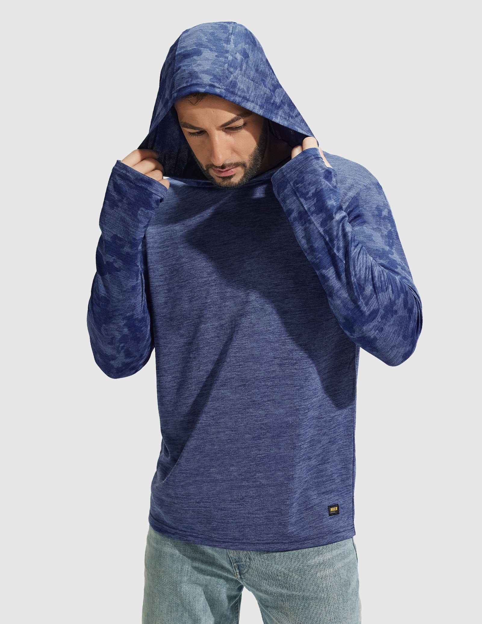 MIER Men's Camouflage-Sleeve Long-Sleeve Performance Hoodie Men's T-Shirts