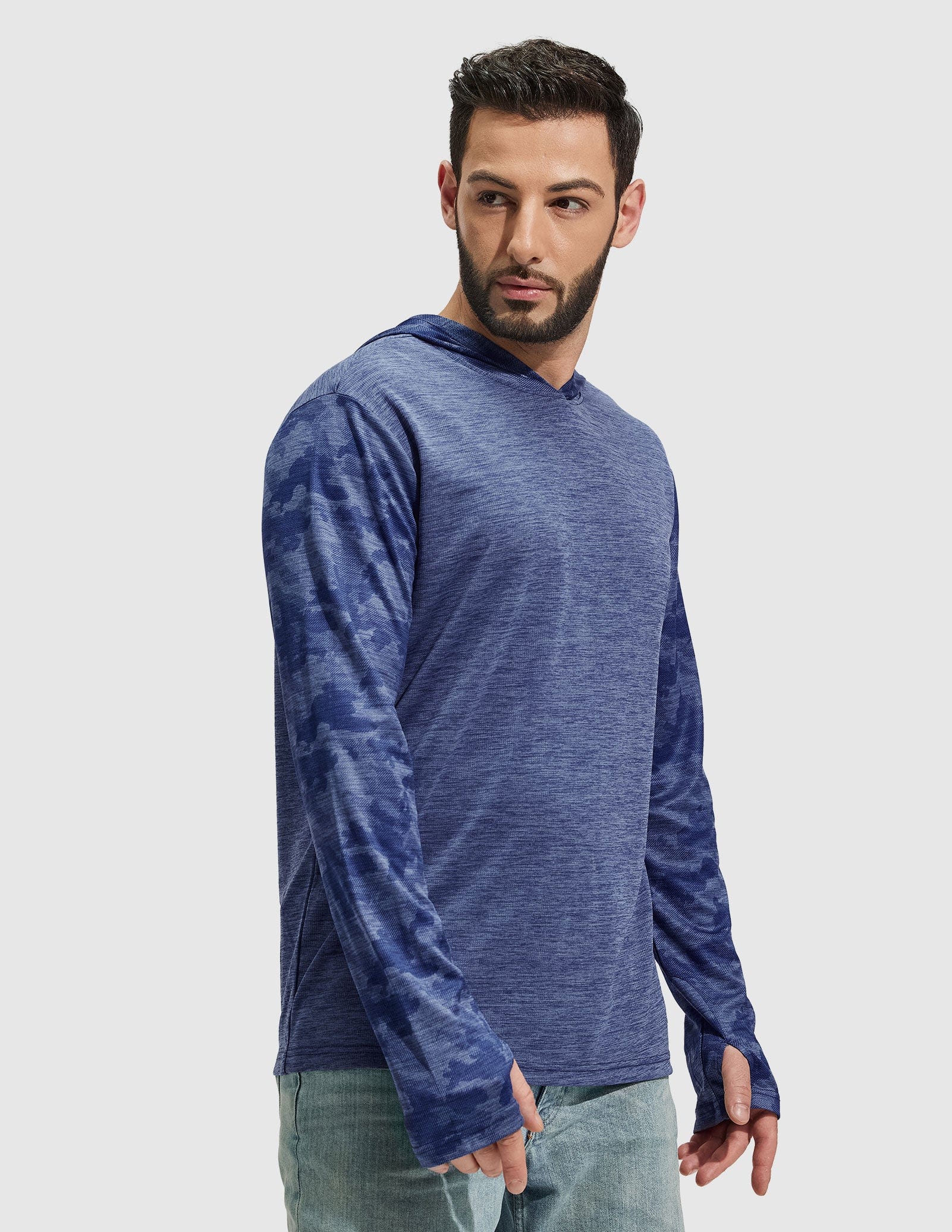 MIER Men's Camouflage-Sleeve Long-Sleeve Performance Hoodie Men's T-Shirts