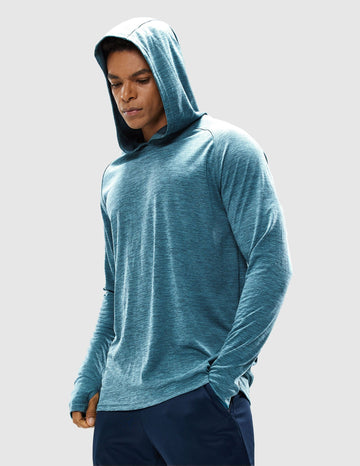 Men's UPF 50+ Sun Protection Hoodie SPF Thumbhole Shirts, Blue / 3XL