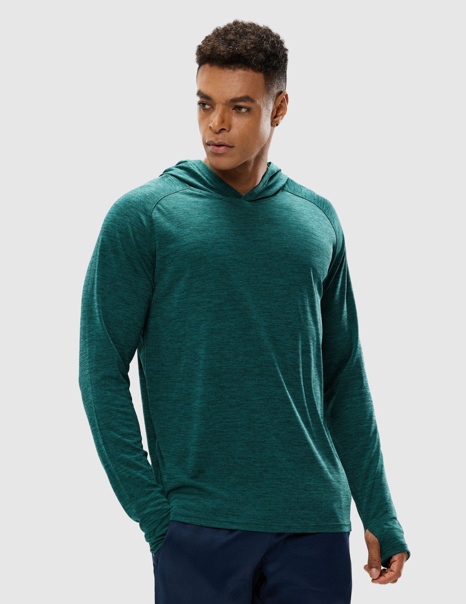 Men's UPF 50+ Sun Protection Hoodie SPF Thumbhole Shirts, Dark Green / 2XL