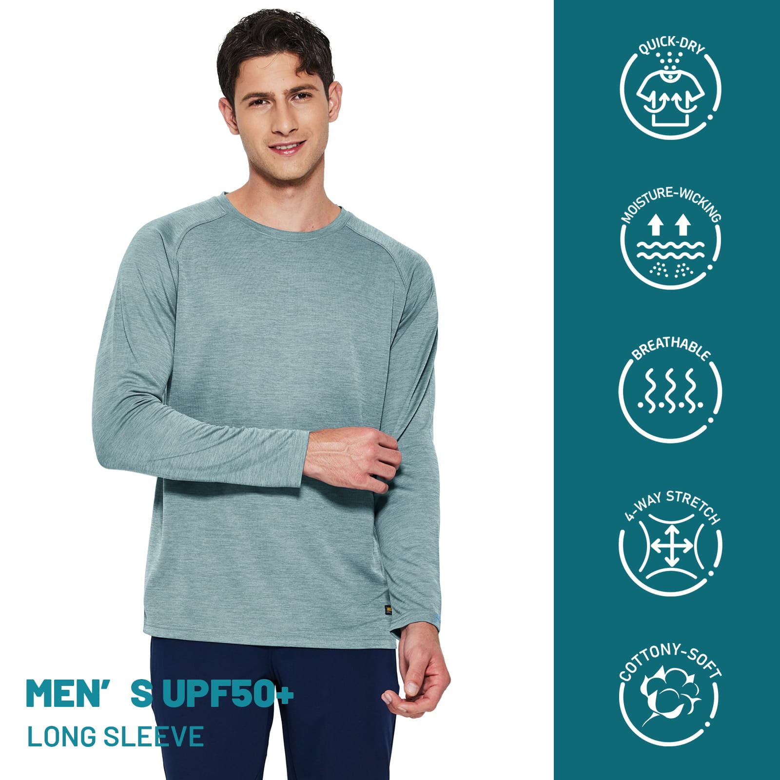 Men's UPF 50+ Sun Protection Shirts Quick Dry UV T-Shirts, Light Grey / L