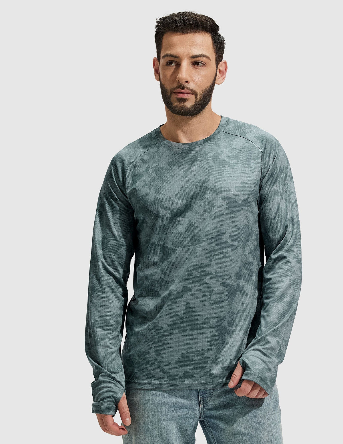MIER Men’s UPF 50 Plus Long Sleeve Running Shirt Lightweight and Moisture Wicking Men's T-Shirts Green Camo / S