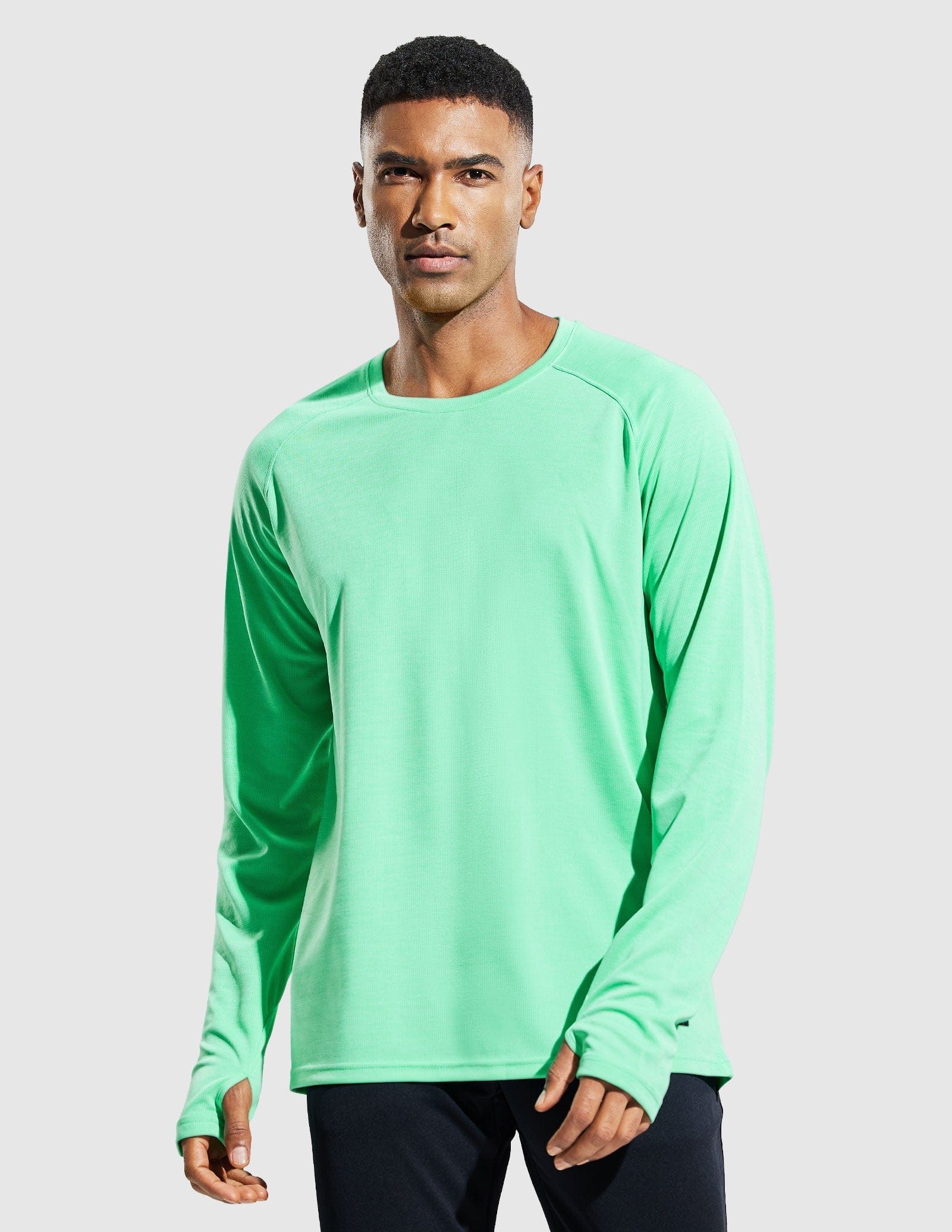 MIER Men’s UPF 50 Plus Long Sleeve Running Shirt Lightweight and Moisture Wicking Men's T-Shirts Light Green / S