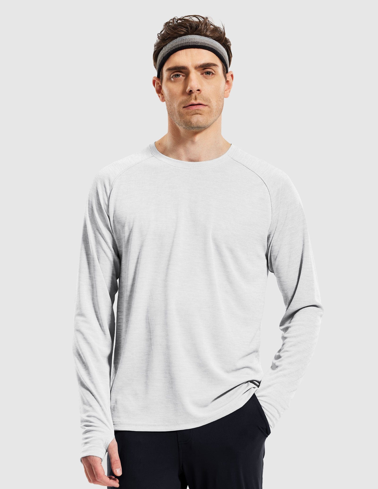 MIER Men’s UPF 50 Plus Long Sleeve Running Shirt Lightweight and Moisture Wicking Men's T-Shirts Light Grey / S