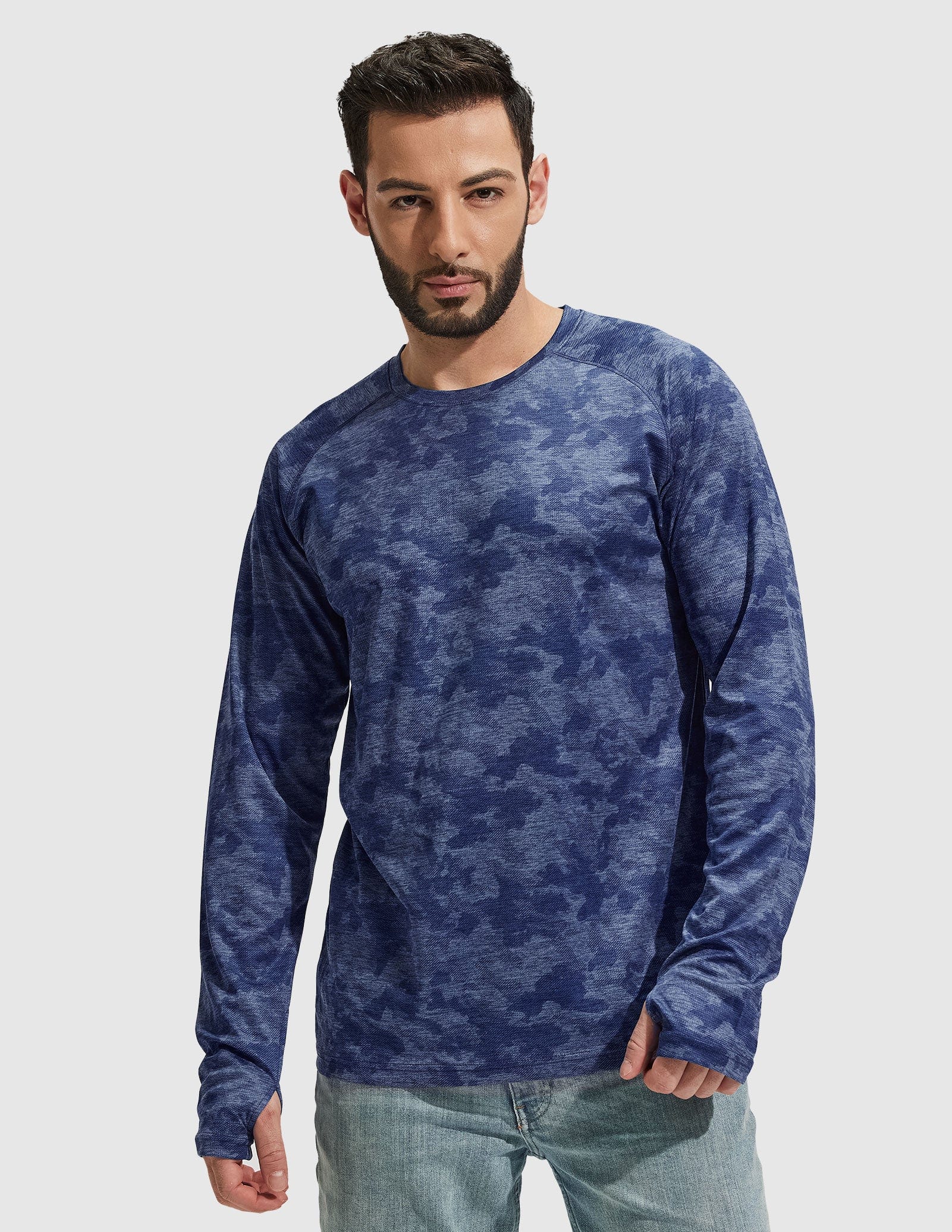 MIER Men’s UPF 50 Plus Long Sleeve Running Shirt Lightweight and Moisture Wicking Men's T-Shirts Ocean Blue Camo / S